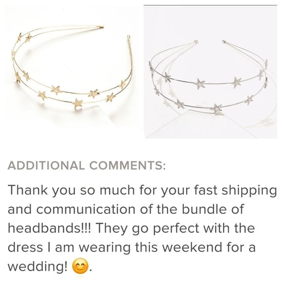 Headband- Double Layer With Gold Stars - Picture 3 of 8